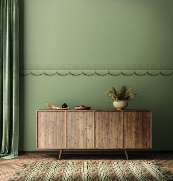 Commode,With,Decor,In,Living,Room,Interior,,Dark,Green,Wall