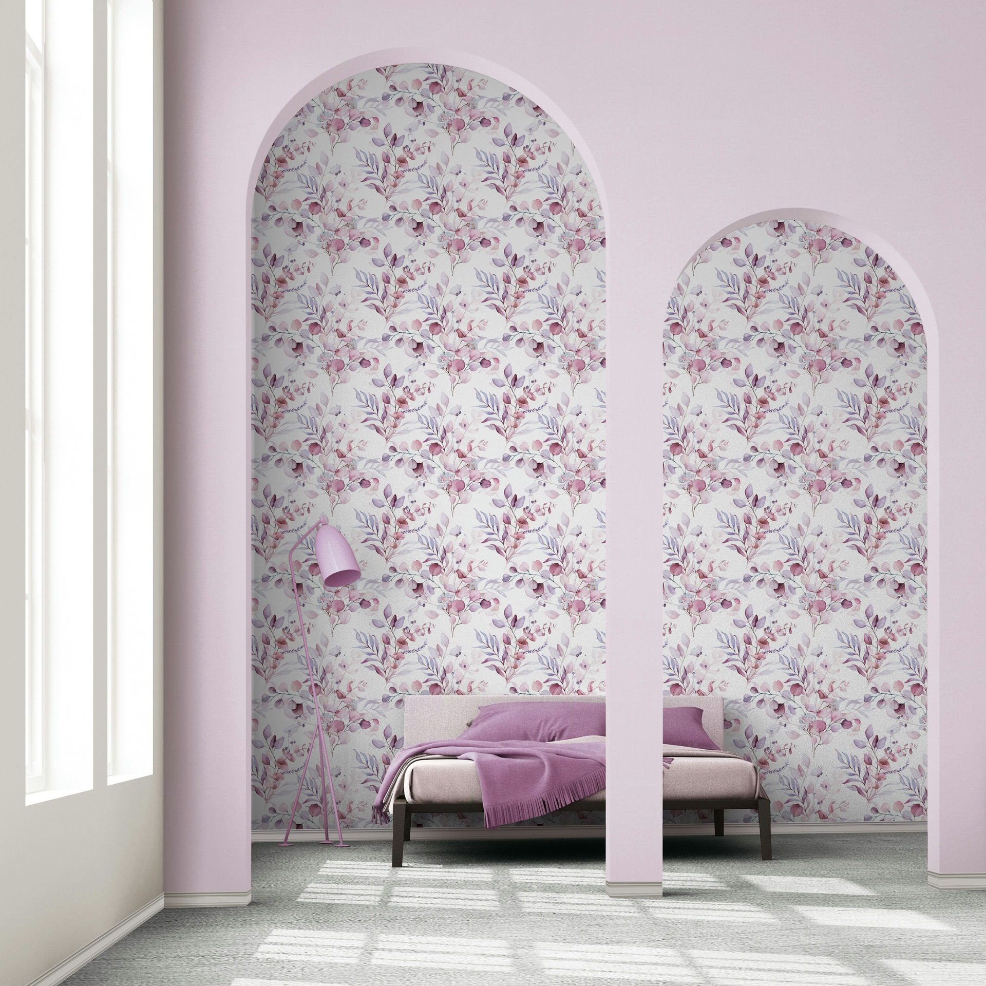 Helles Schlafzimmer mit floraler FRESH UP Tapete